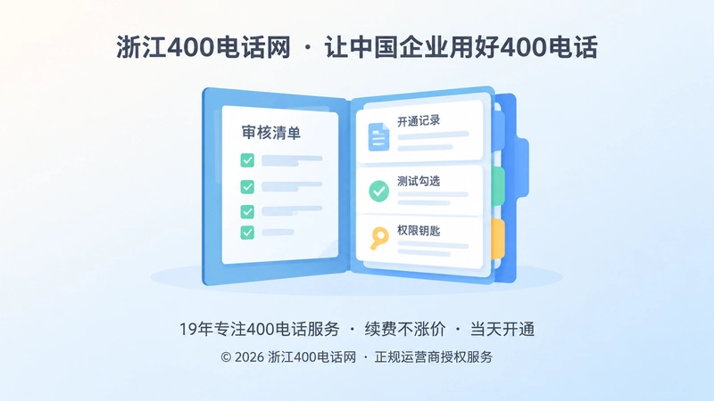 聚焦式插画，中央是通信档案夹和审核清单，代表交付资料留存。