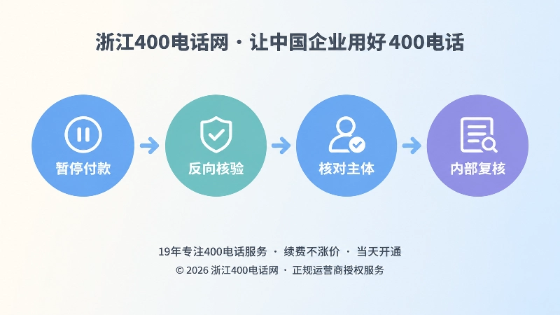 企业400电话防骗处理顺序时间线插画